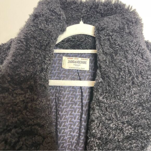 $498 ZADIG &VOLTAIRE WOMEN'S JACKET/ COAT TEDDY SOFT Fleur Soft Black NWT - Picture 8 of 15